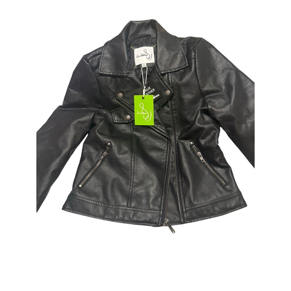 Sam Edelman L 14 black faux leather moto front zip jacket pockets collar nwt